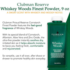 Poudre absorbante contre l’humidité, peau confortable avec Whiskey Woods.