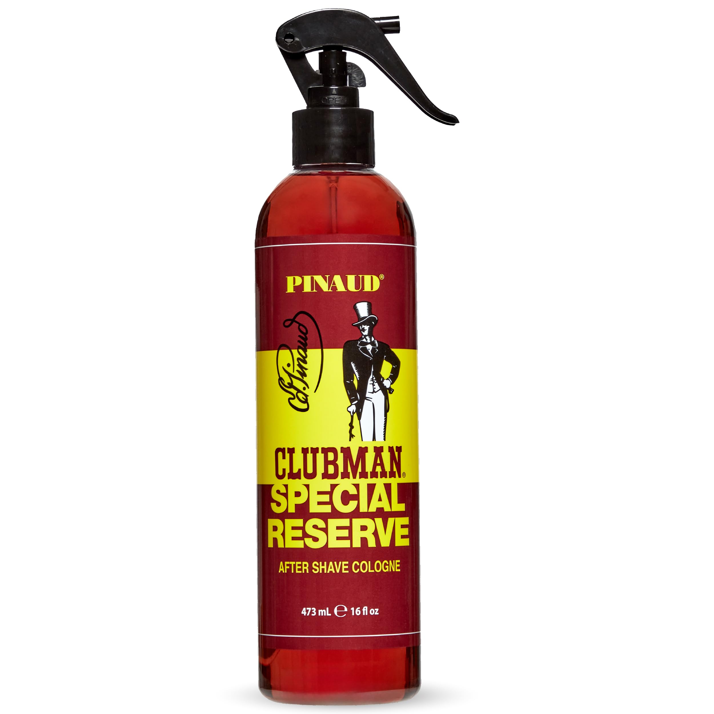 Clubman Special Reserve – bouteille face avec étiquette luxueuse pour expérience post-rasage raffinée.