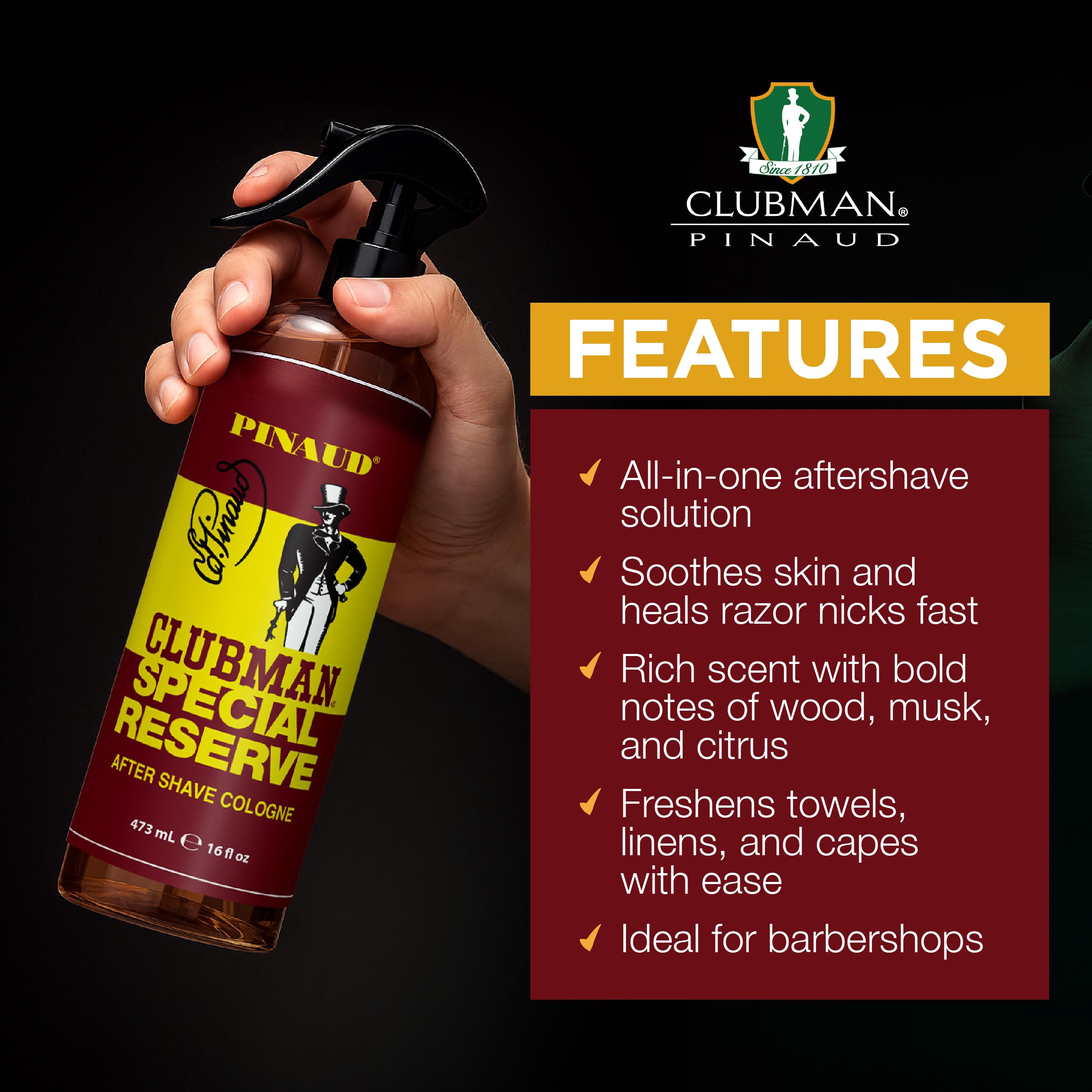 Clubman Special Reserve – détail d'étiquette évoquant un parfum premium et distinct.