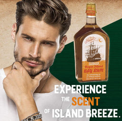 Clubman Virgin Island Bay Rum - Étiquette classique évoquant l’héritage barbier.