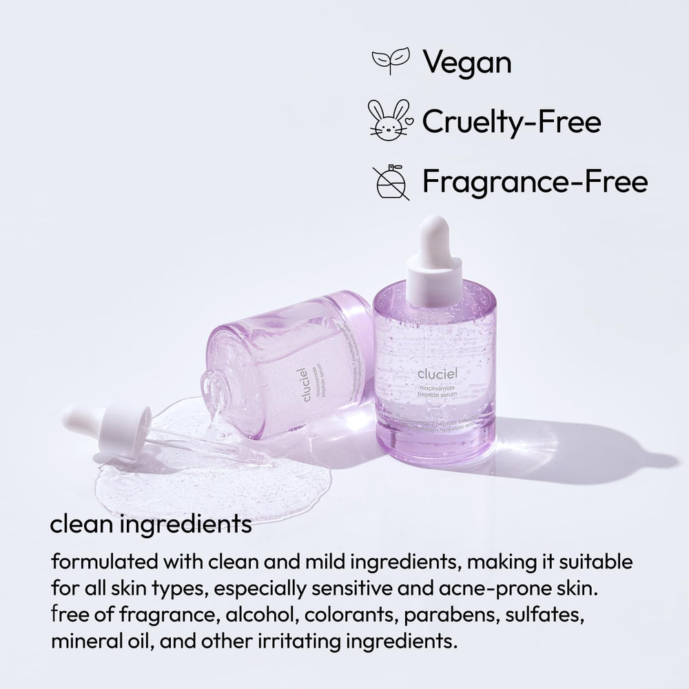 cluciel Niacinamide Peptide Serum, aide à lisser le grain et à estomper l'apparence des pores.