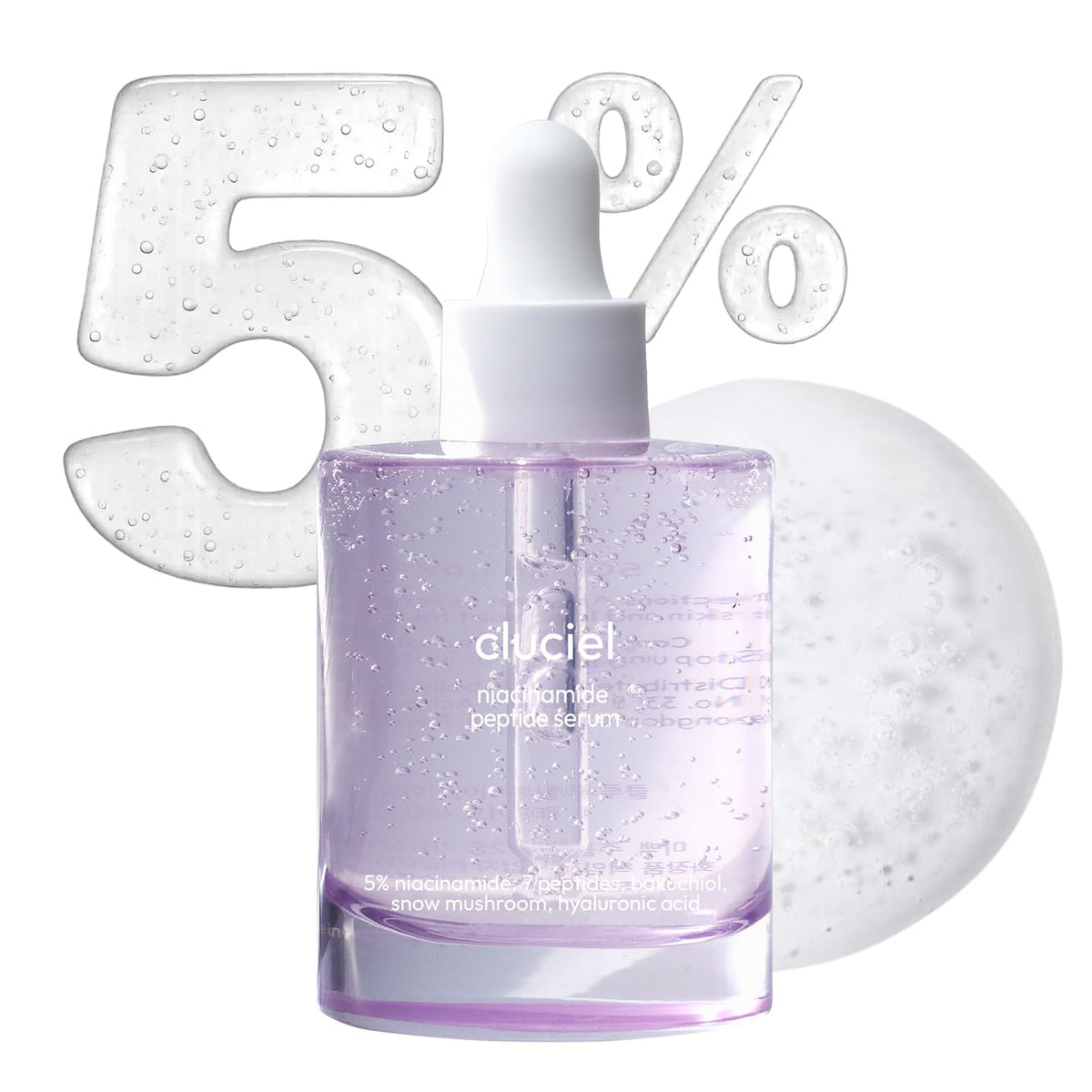 cluciel Niacinamide Peptide Serum, bouteille en verre transparente pour une application précise et un éclat naturel.