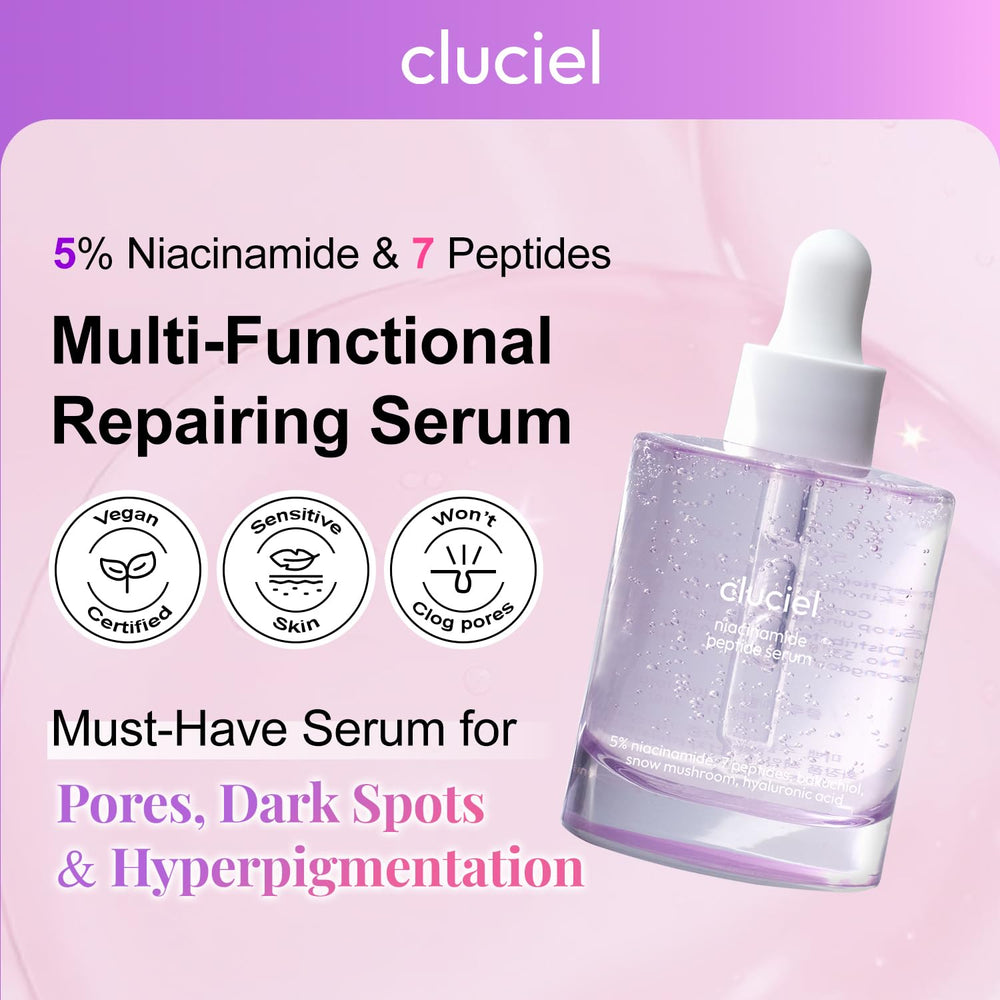 cluciel Niacinamide Peptide Serum, texture légère et absorption rapide sans résidu.