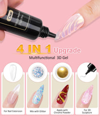 CMTQVFL gel ongles 3D 4-en-1 pour créations sculptées faciles.