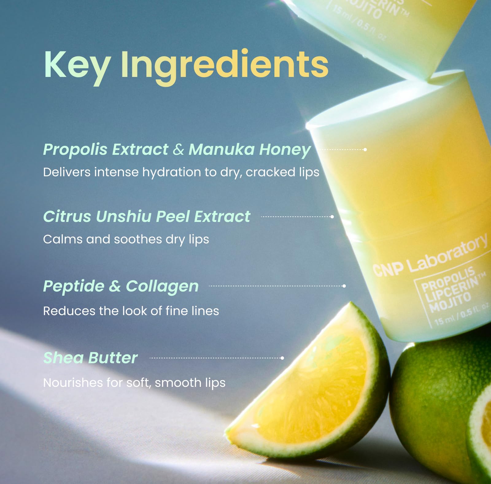 Lime-scented lip balm resting on a soft, inviting surface.