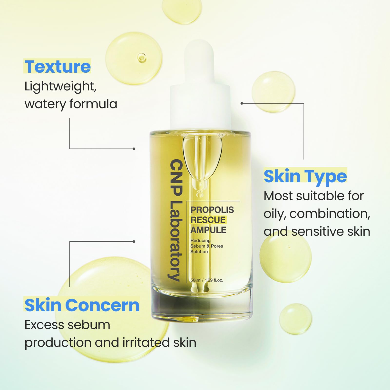 Extrait de propolis dans le sérum, hydrate et apaise.