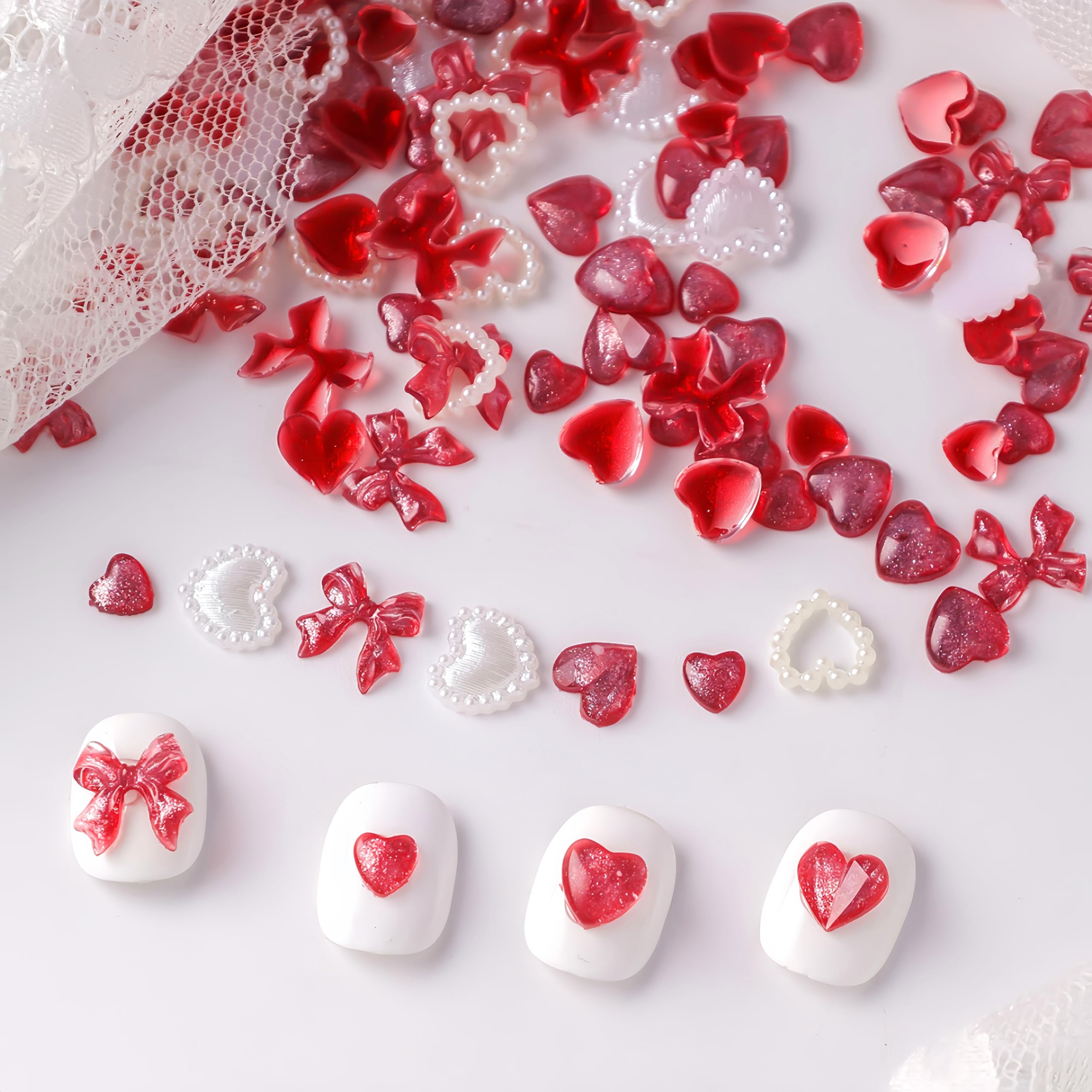 CnSybaris: Perles-coeur blancs; apportent une touche élégante aux ongles et une finition lumineuse.