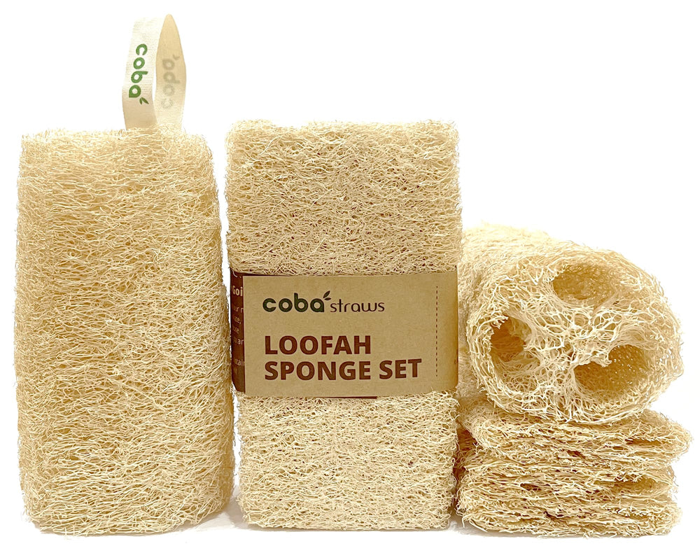 COBA STRAWS éponge loofah naturelle prête pour la douche et exfolier en douceur.