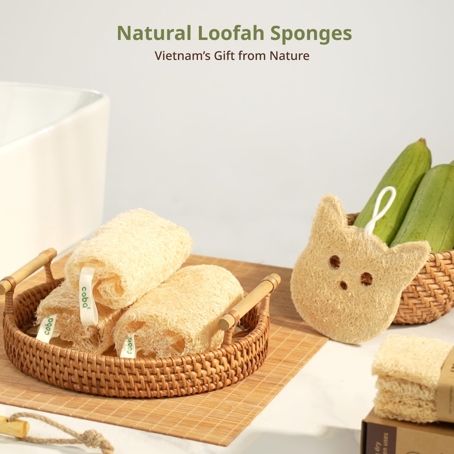 COBA STRAWS coffret cadeau écologique loofah pour soin quotidien.