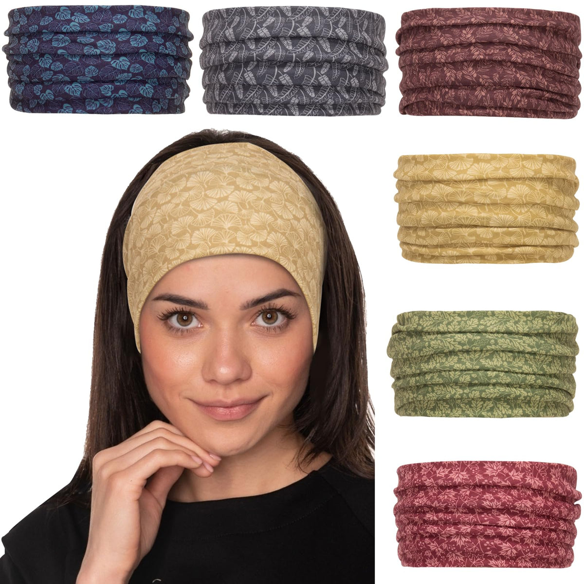 Cobahom bandeaux larges motif-feuille pour sport et yoga, confort longue durée