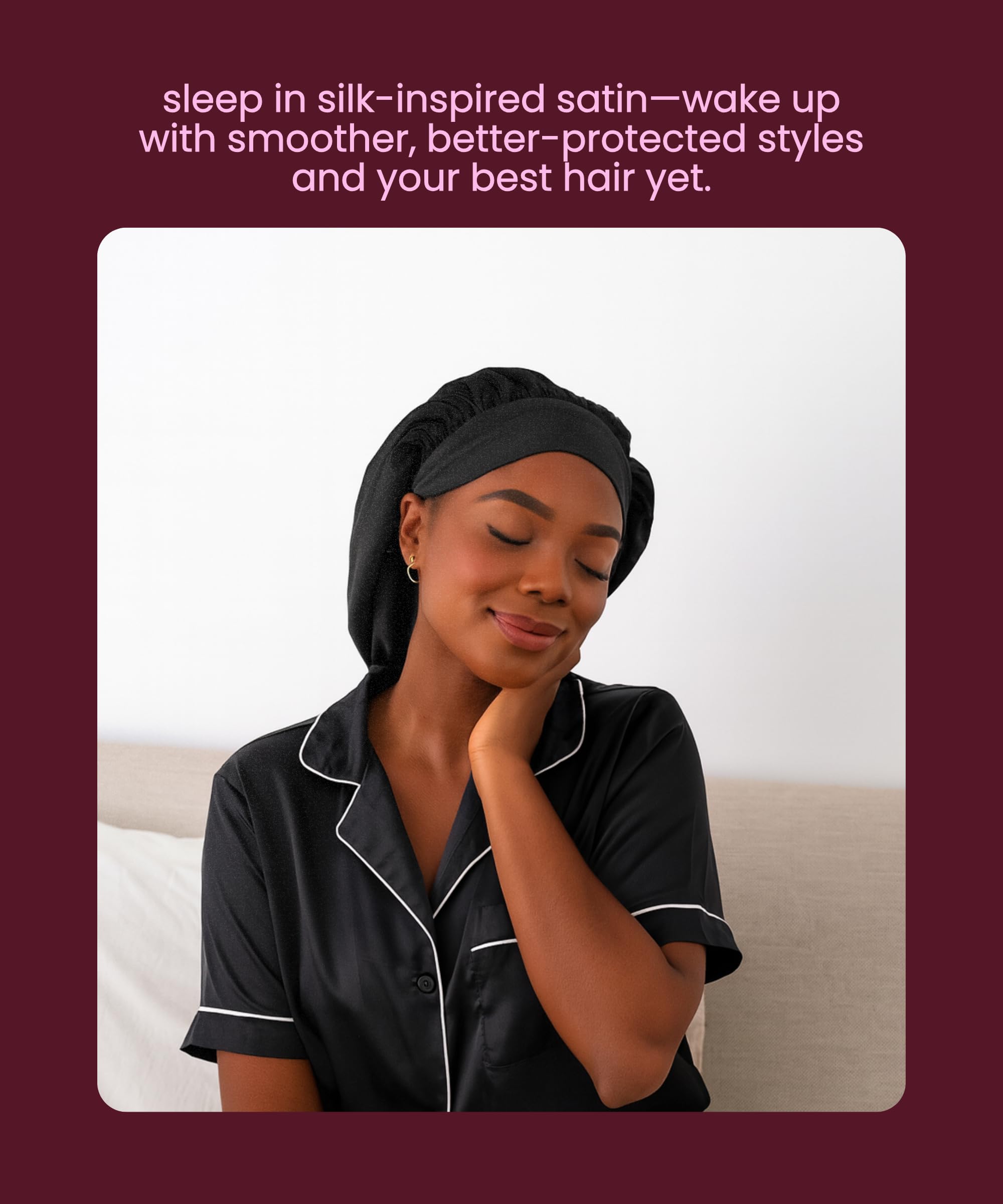 Cobana bonnet satin double nuit luxueuse apporte douceur et protection des cheveux.