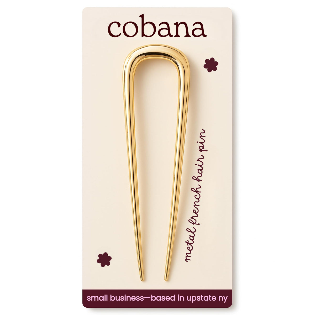 Épingle Cobana dorée pour chignon élégant et rapide.