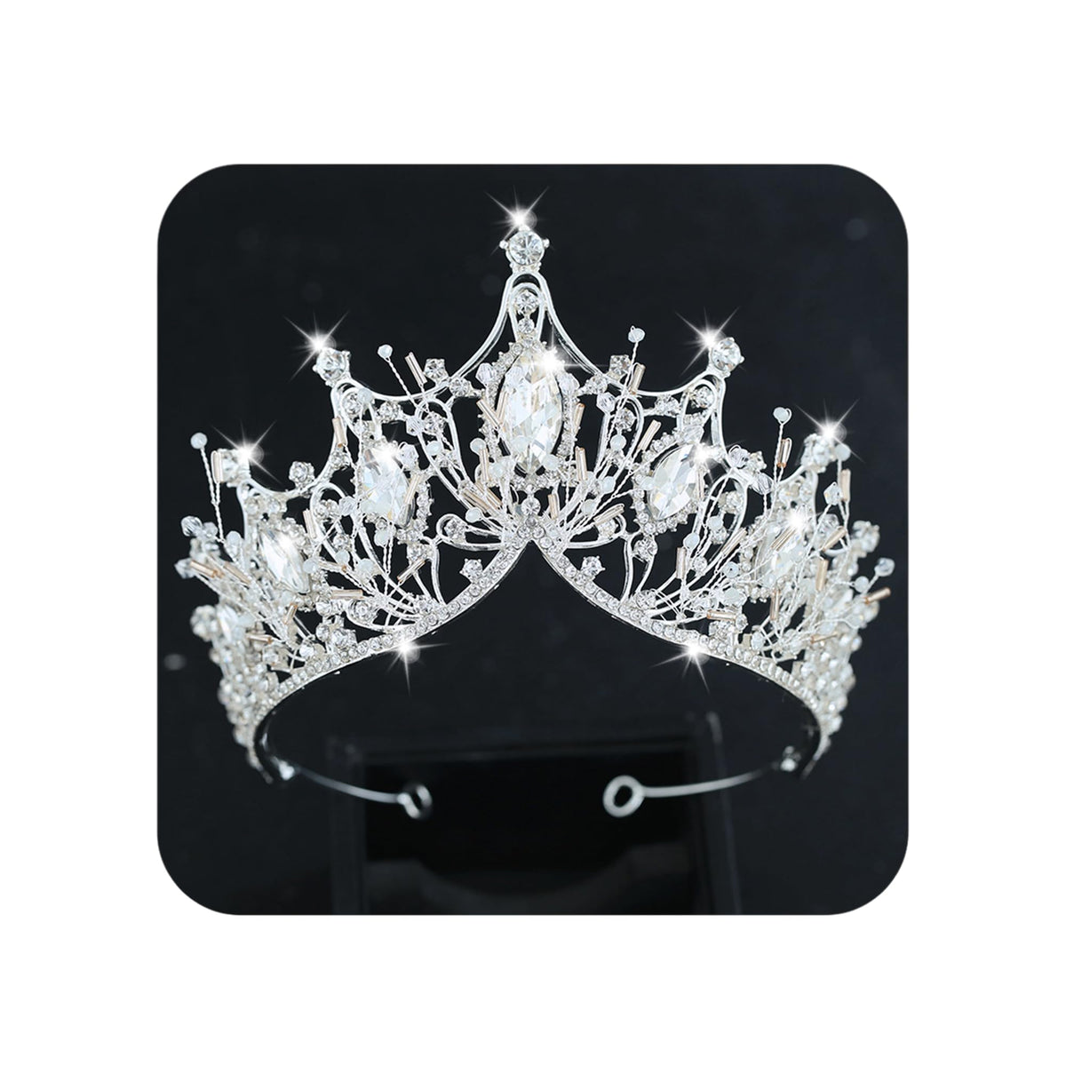 Couronne COCIDE argent baroque avec cristaux scintillants, allure glamour.