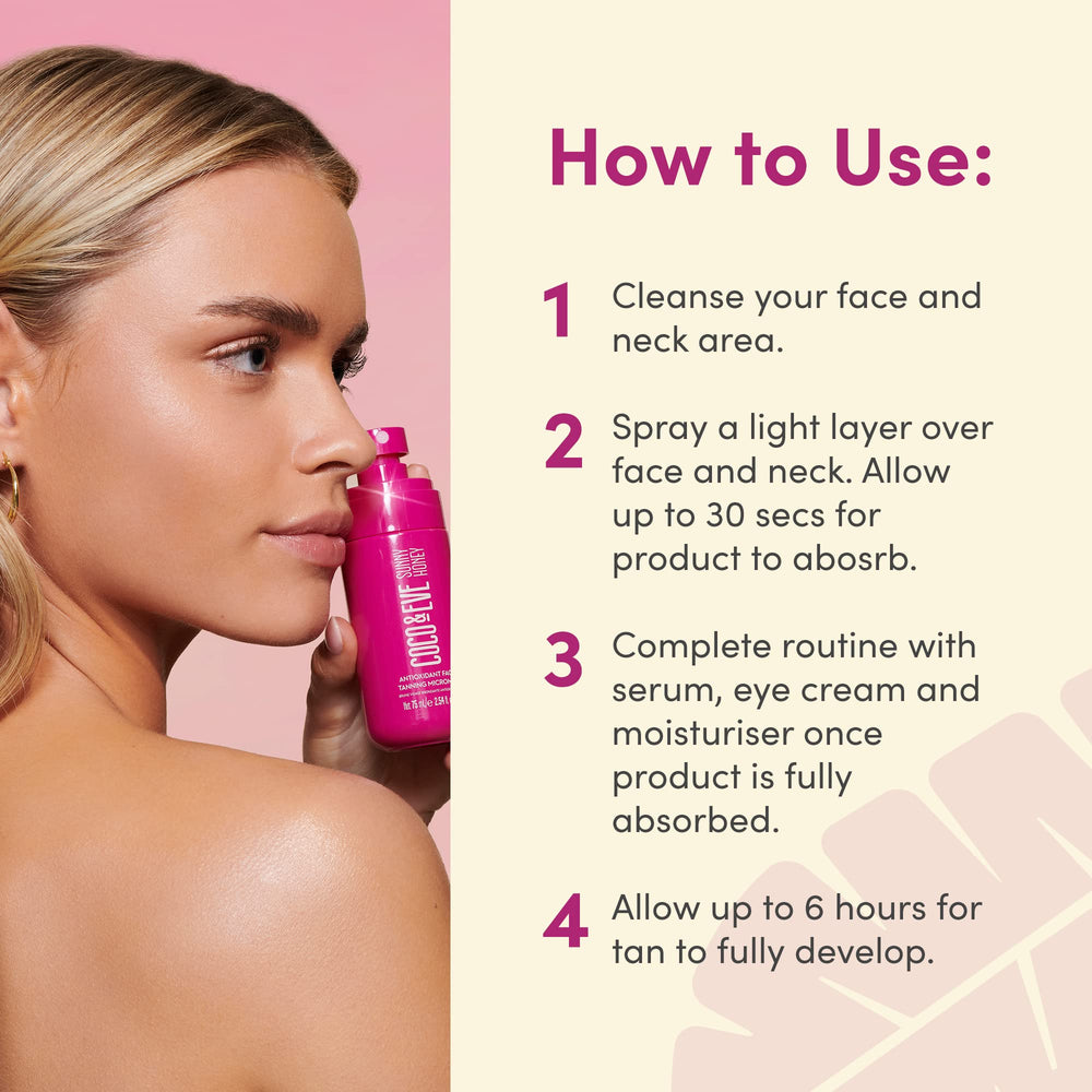 Coco & Eve Application rapide – spray léger sur le visage.