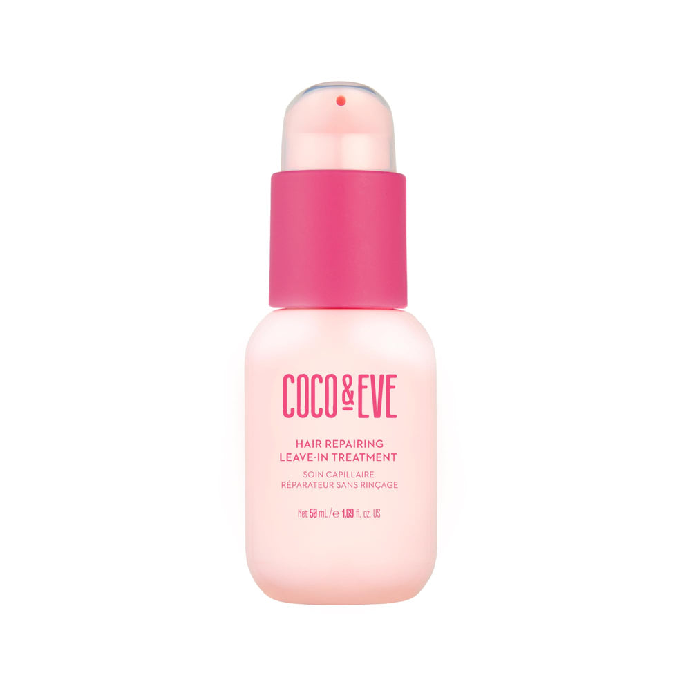 Coco & Eve soin-reparateur-cheveux sans rinçage sur bouteille, nourrit et répare en douceur.