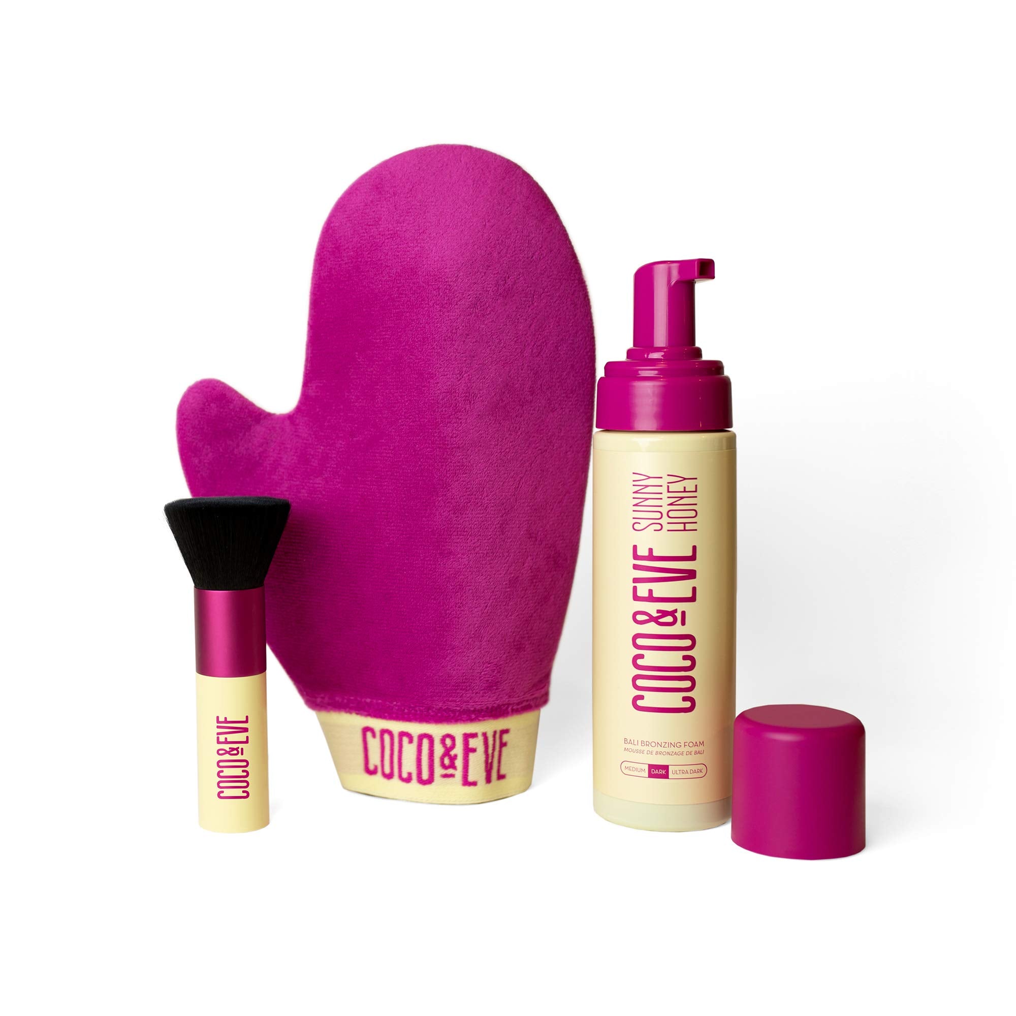 Coco & Eve Sunny Honey Bali, bouteille-bronze, offre un bronzage naturel et durable.