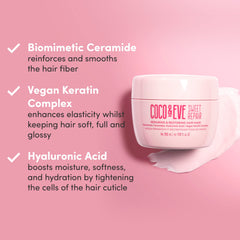 Kératine végan du masque Coco & Eve Sweet Repair pour plus de force.