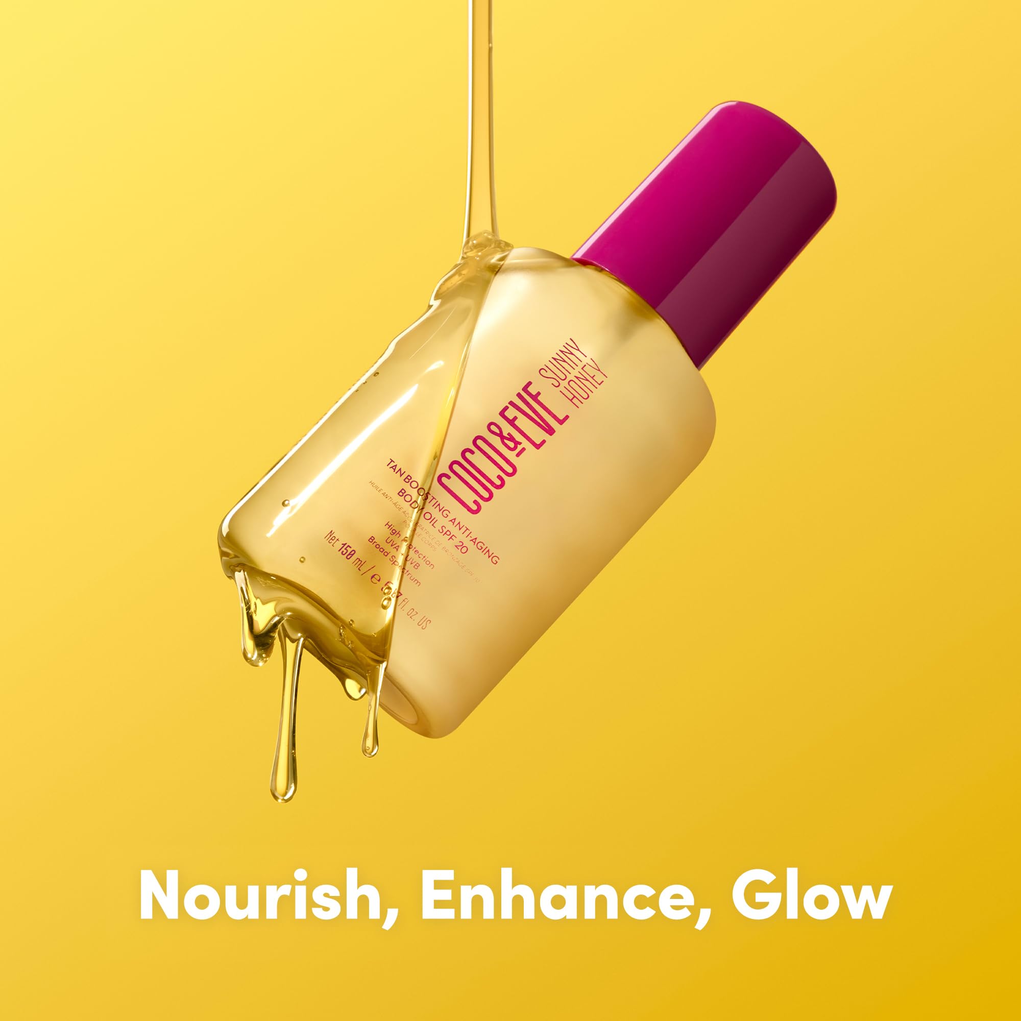 Application facile de Coco & Eve Tan Boosting Oil, bronzage progressif sous soleil.