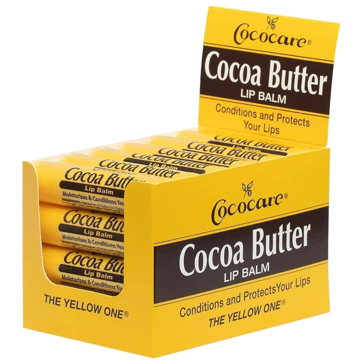 COCOCARE baume lèvres beurre cacao stick jaune — hydratation rapide et douceur.