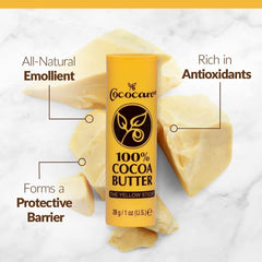 COCOCARE cocoa butter stick being applied smoothly to the skin for moisture.