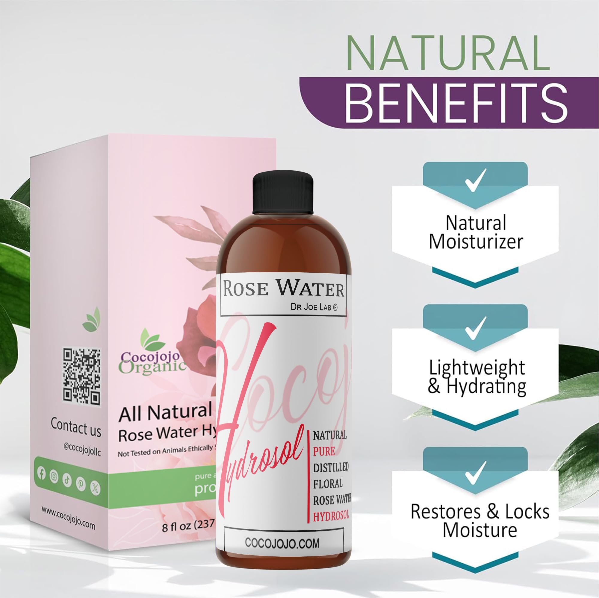 Cocojojo Rose Hydrosol : soin peau polyvalent pour tous types de peau.
