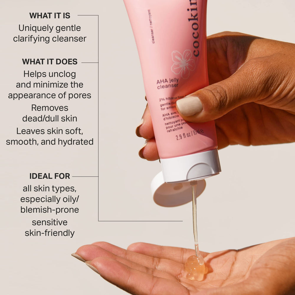 Texture gelée Cocokind, exfoliation légère pour pores resserrés.