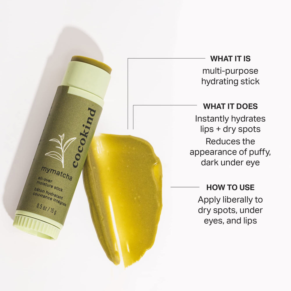 Cocokind Mymatcha Stick — baume levres, hydrate et protege les lèvres sèches.