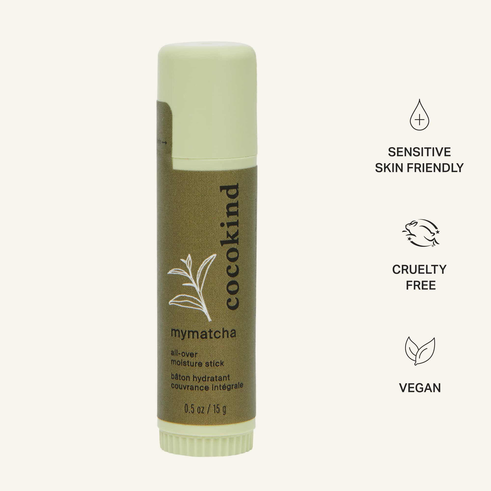 Cocokind Mymatcha Stick — poudre-matcha-cafeine, massage revitalisant et énergie visuelle.