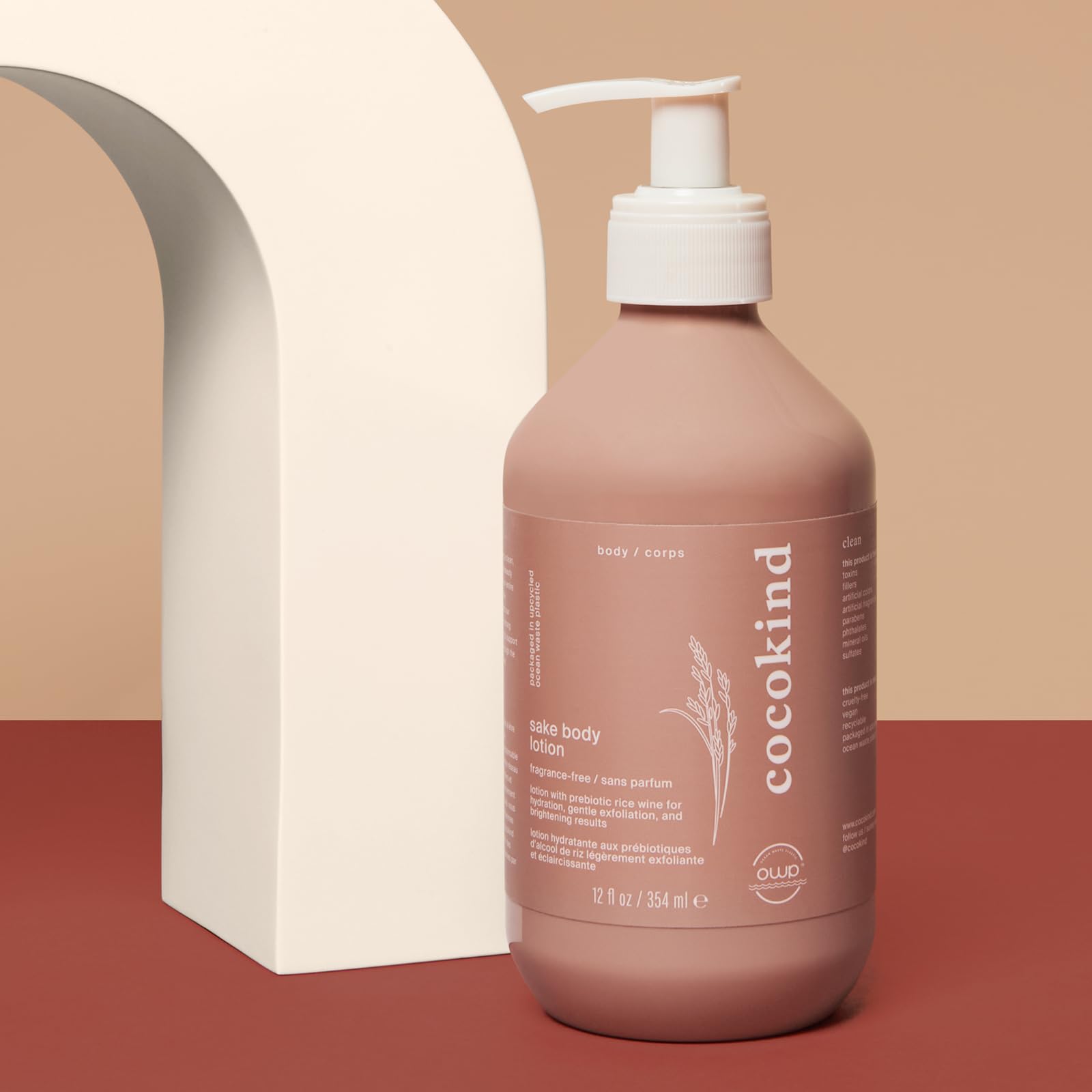 Cocokind Sake Body Lotion ingredient label, vegan and fragrance-free.