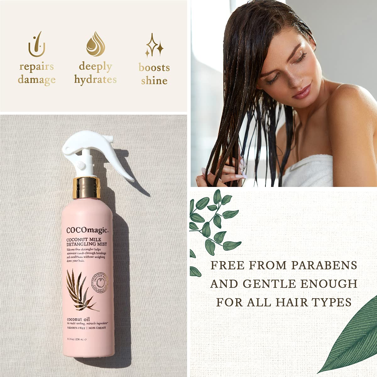 Cocomagic Brume Démêlante Cheveux—brillance et douceur sans poids.