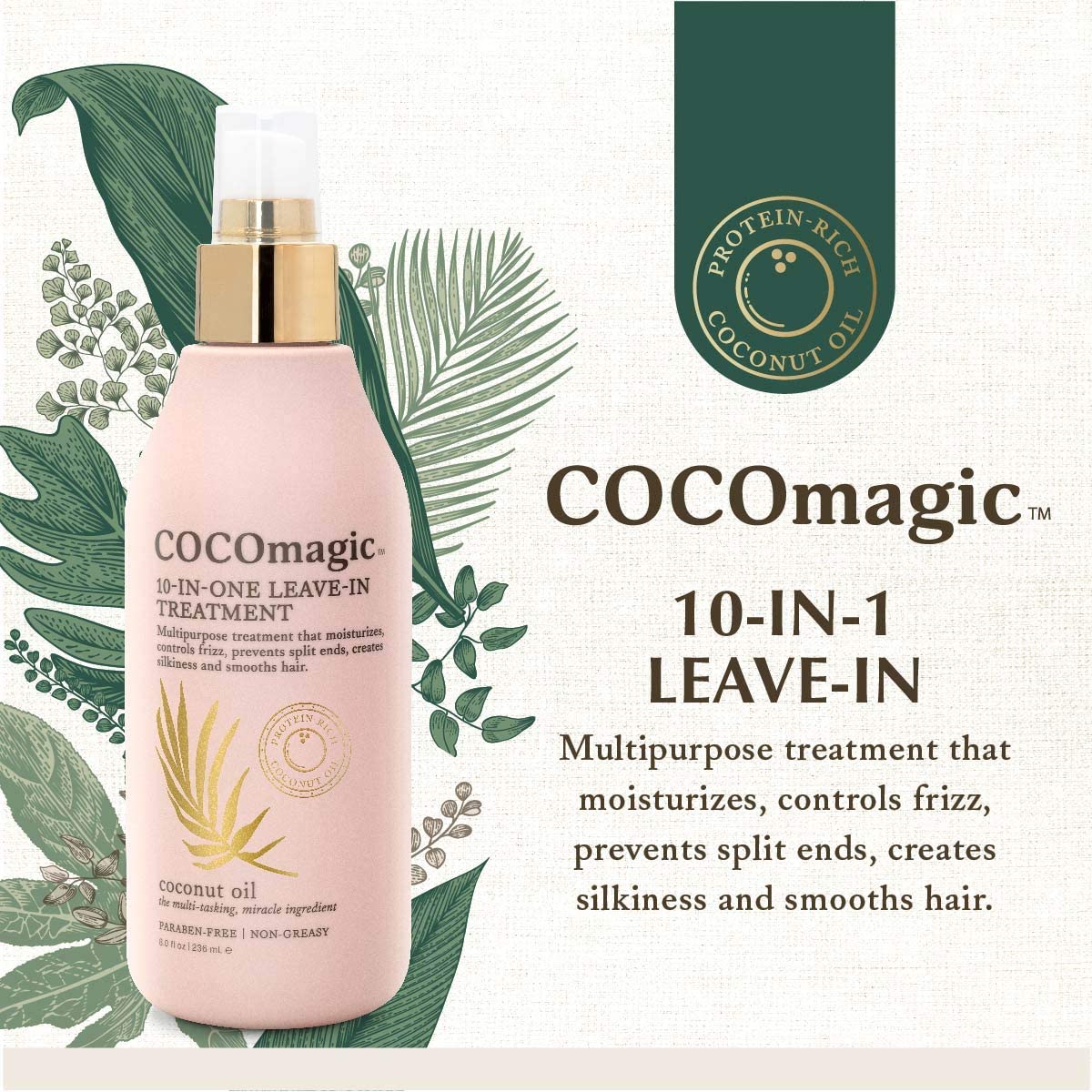 Cocomagic: démêlage facilité et frisottis maîtrisés sur cheveux humides.