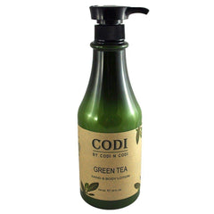 CODi Thé Vert Lotion Mains et Corps, flacon de 750 ml, hydratation légère et parfum frais.