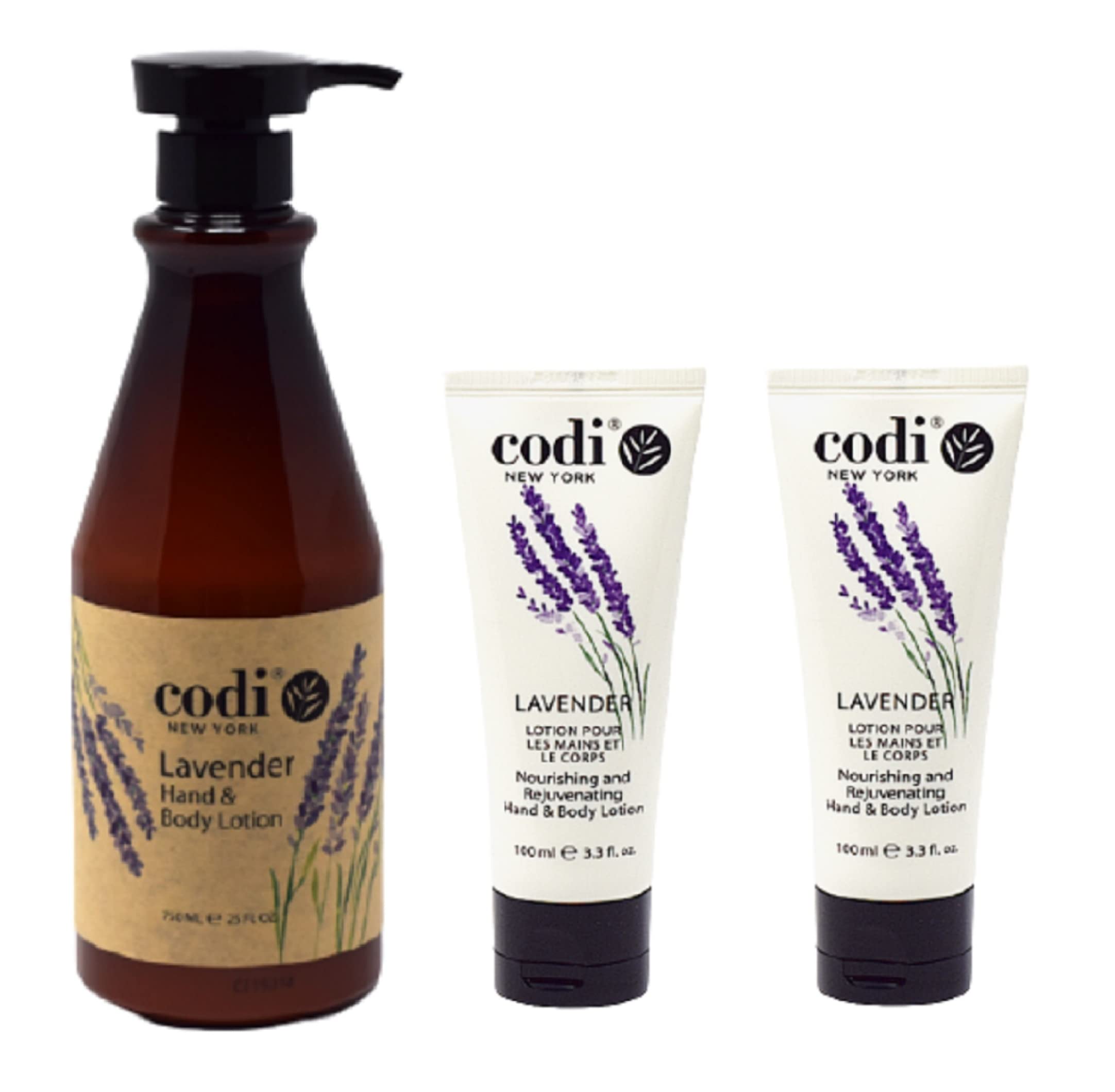 CODi Lotion lavande, bouteille 750 ml, hydratation durable sans fini gras.