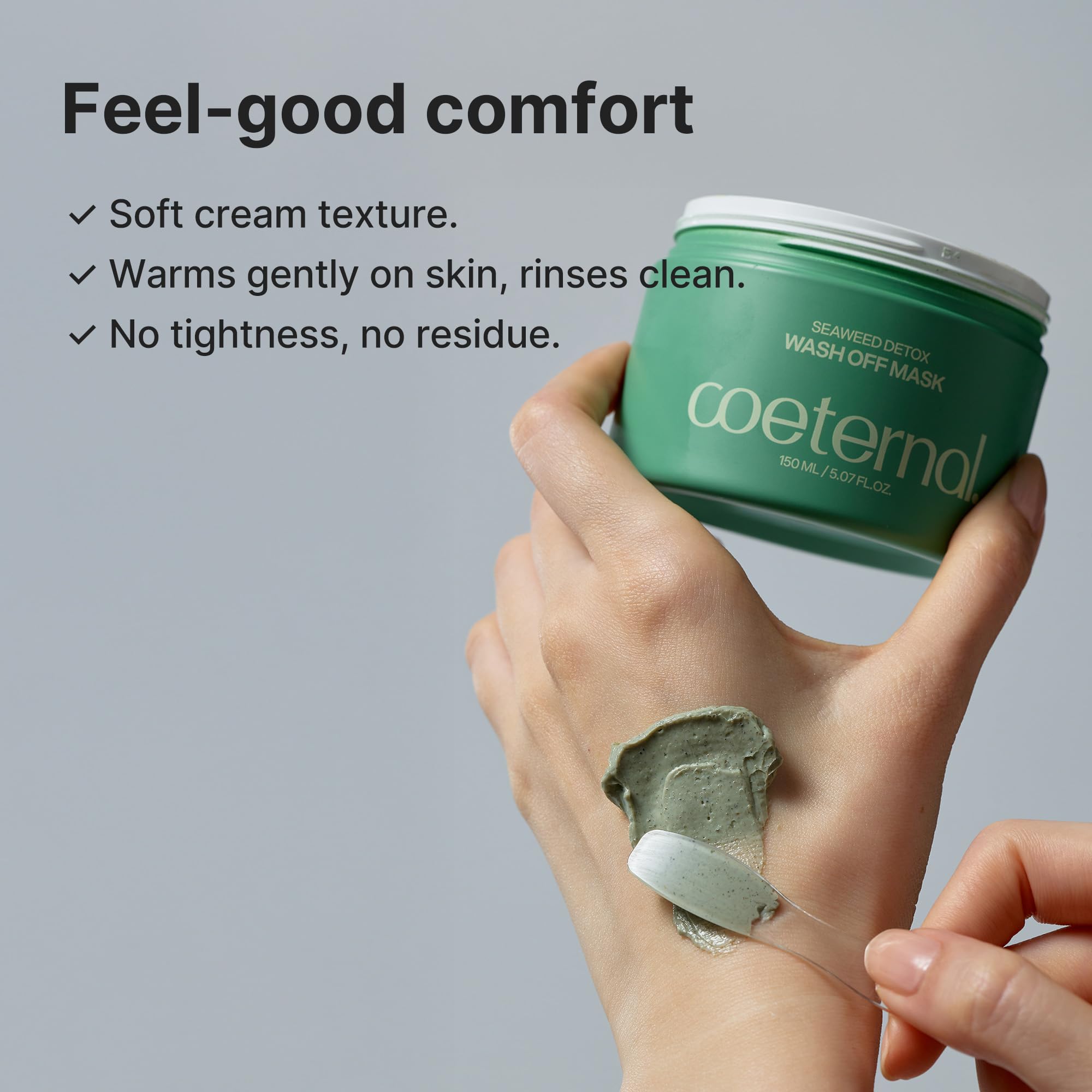 Coeternal Seaweed Détox Masque: huile d’olive et argousier soutiennent la barrière cutanée.