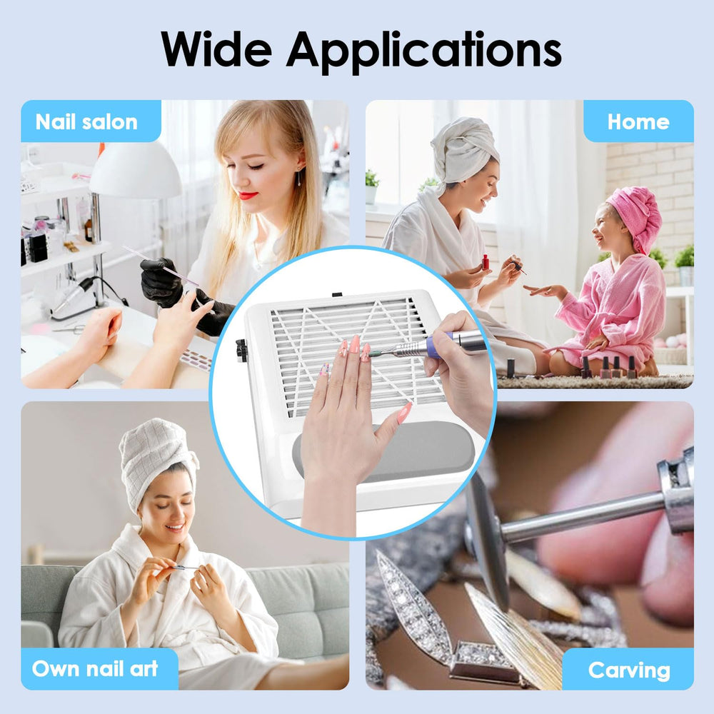 Zone de travail propre grâce au collecteur CoFashion pour ongles.