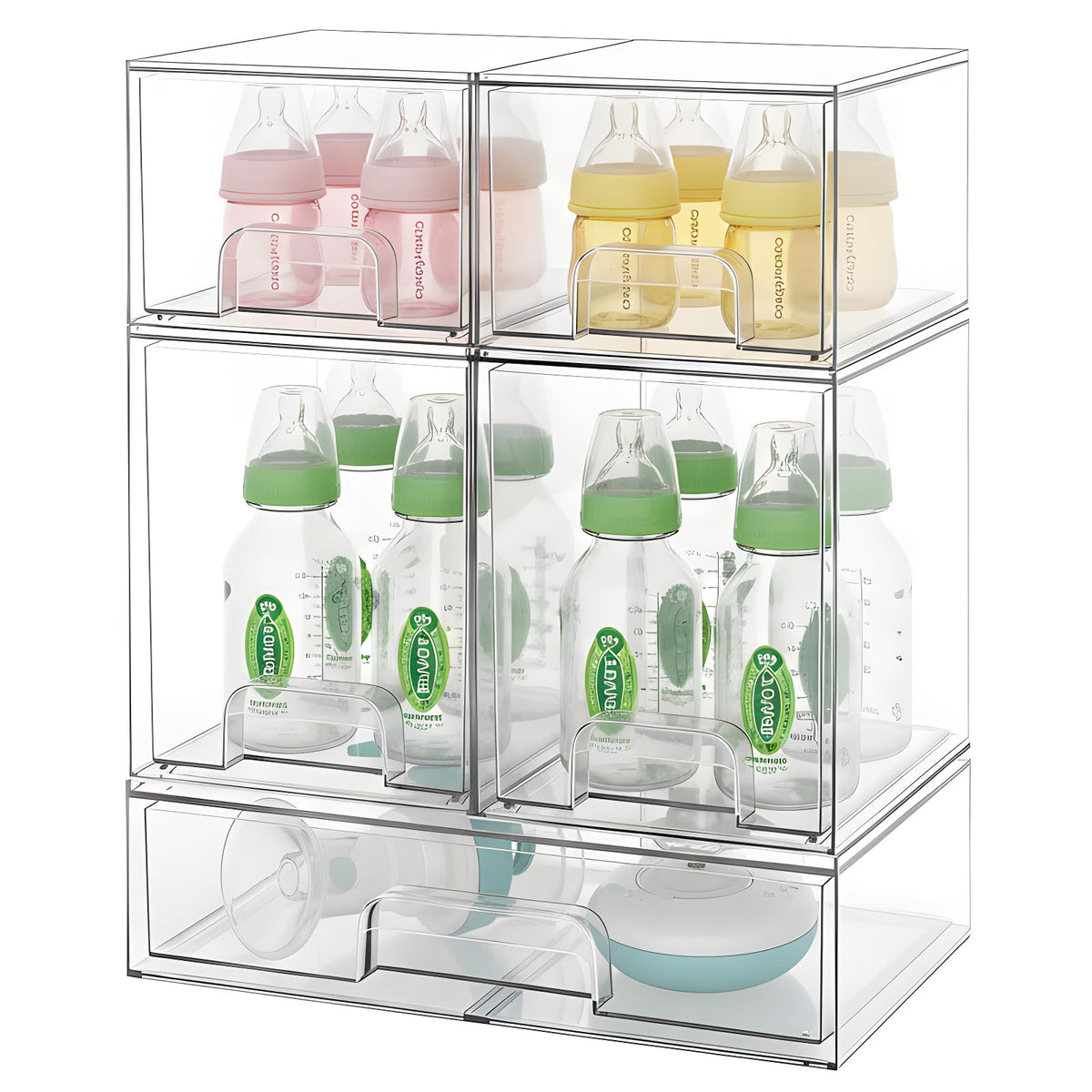 Rangeurs acryliques empilables COKITOO vus de haut pour optimiser l'espace