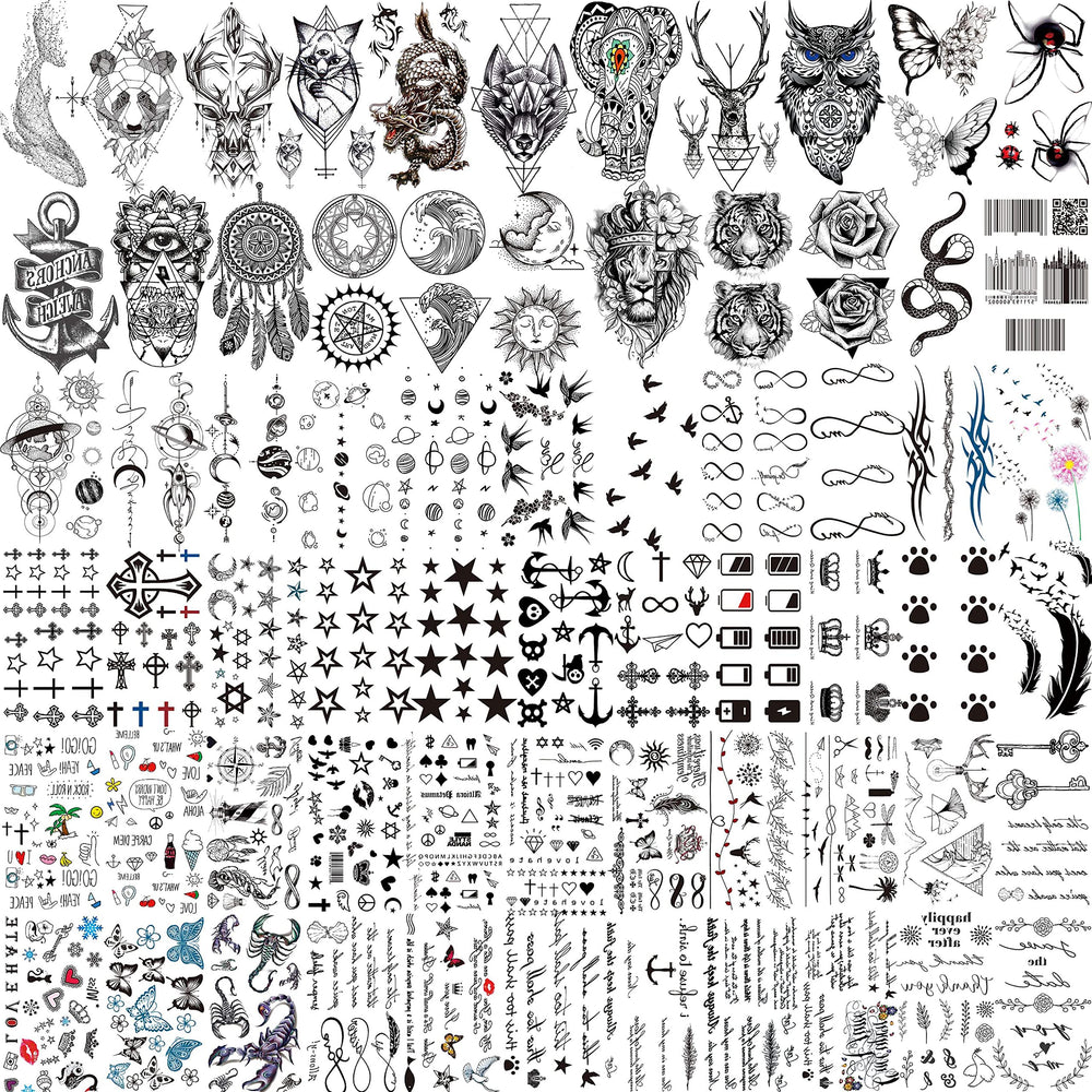 Tatouages temporaires COKTAK noir, 66 feuilles, parfaits pour fêtes et déguisements.