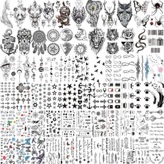 Tatouages temporaires COKTAK noir, 66 feuilles, parfaits pour fêtes et déguisements.