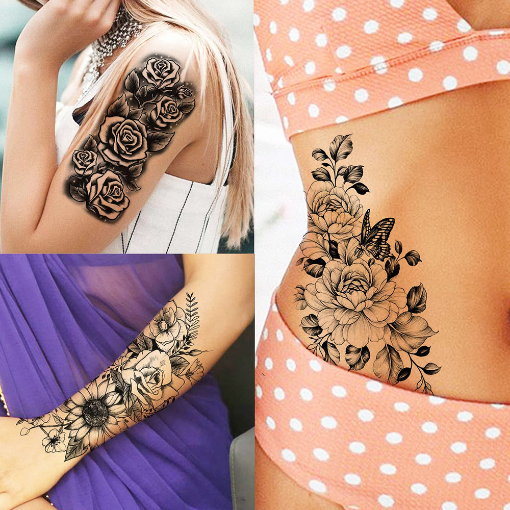 Tatouage temporaire COKTAK Tournesol fleur 3D, coloration vive et longue tenue.