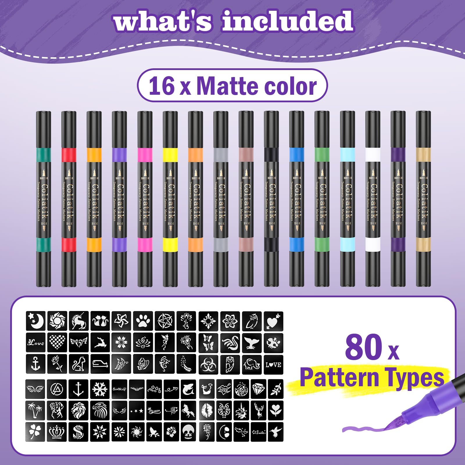 Coliatik gabarits tatouage 80 modèles réutilisables pour motifs variés et rapides