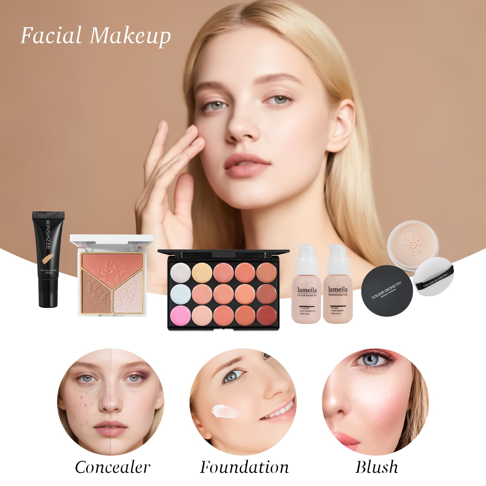 Coliusa kit maquillage tout-en-un avec primer visage pour une base durable