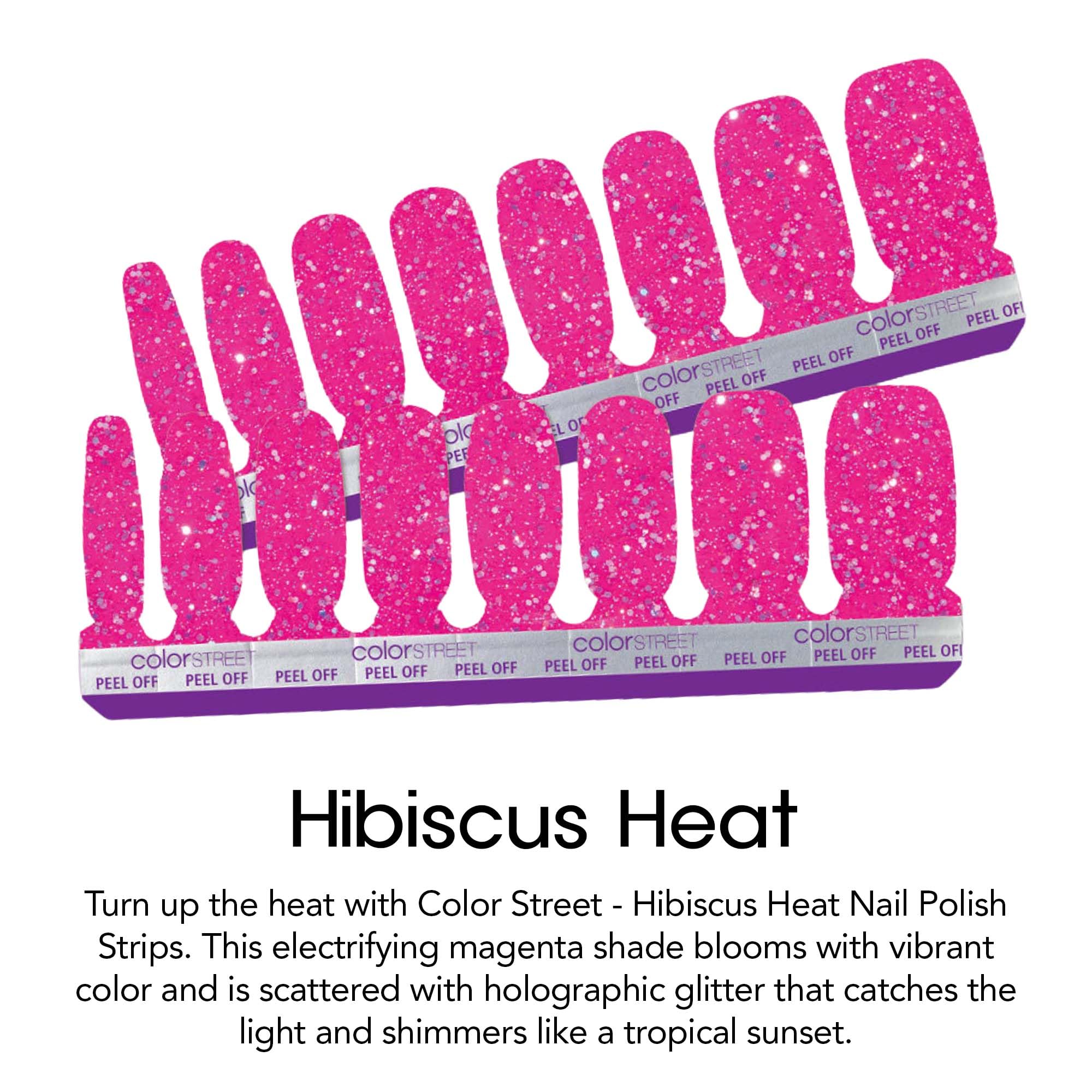 Color Street Hibiscus Heat – fini magenta brillant pour un look estival.