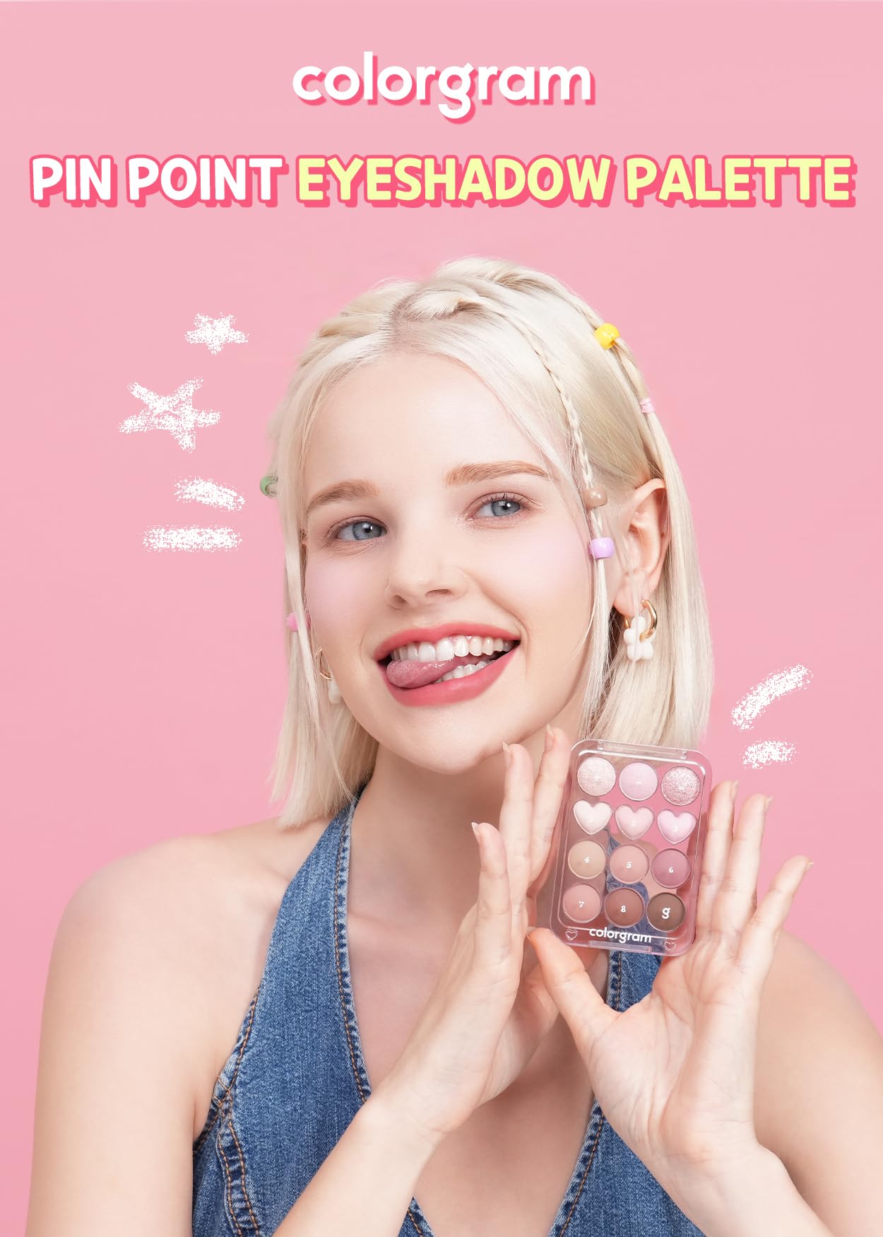 COLORGRAM Pin Point Eyeshadow: paillettes pêche-corail pour un éclat glamour.