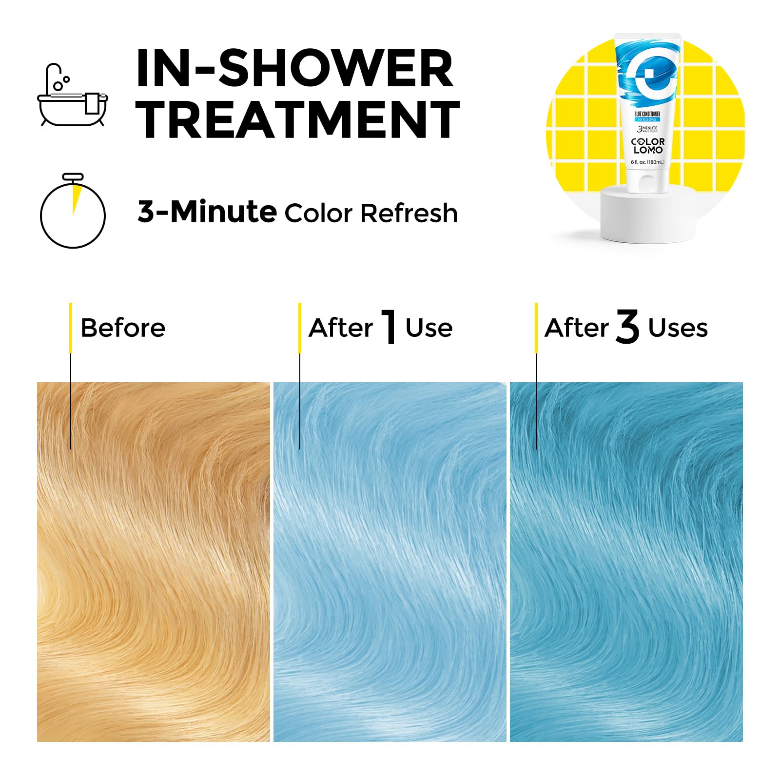 COLORLOMO: teinte bleu vif sur cheveux blonds pour finition audacieuse