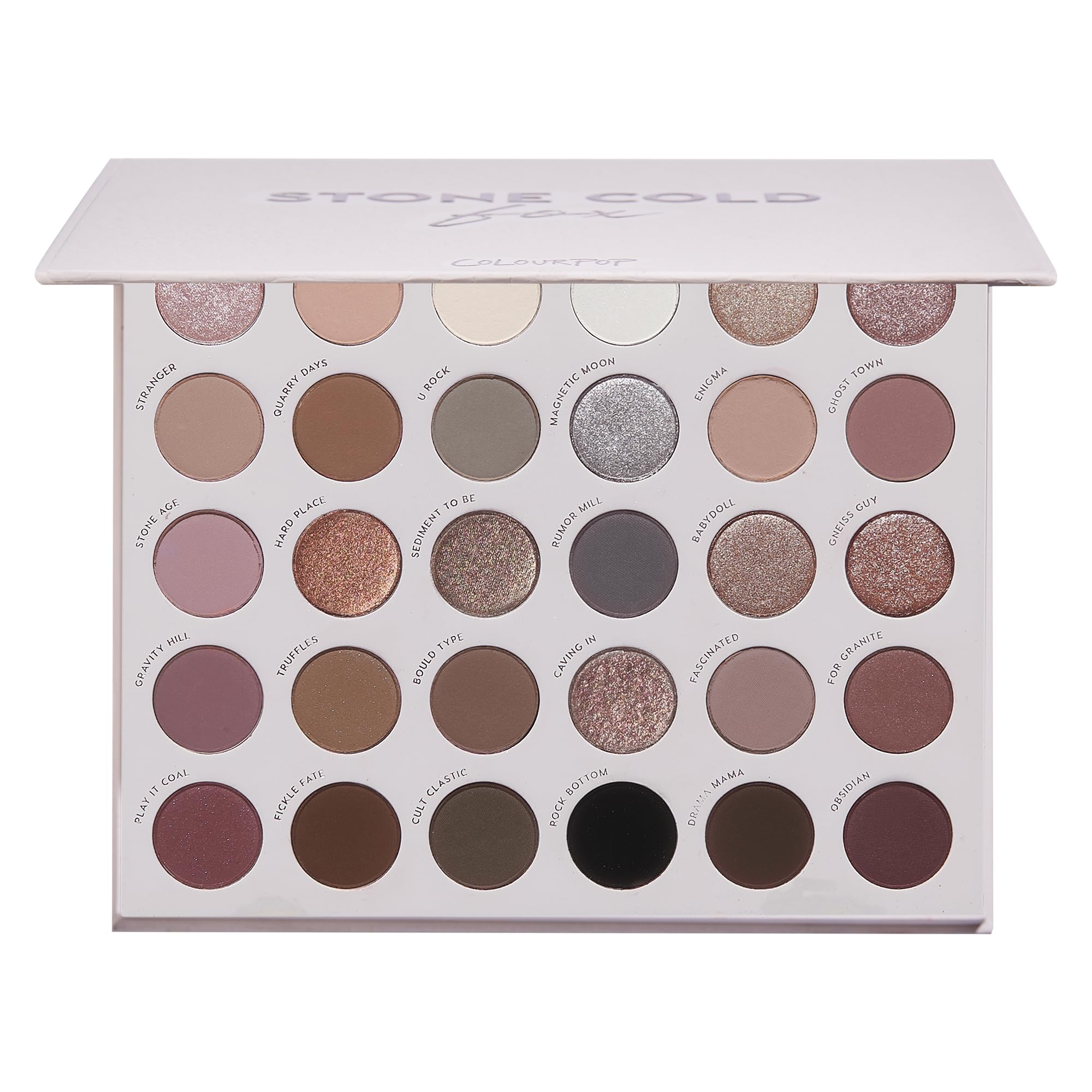 Palette ColourPop Stone Cold Fox avec fards mats pour un look neutre durable.