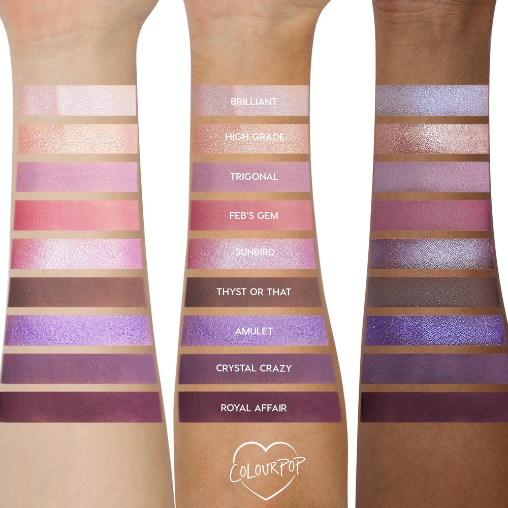 Rendu duo chrome sur ColourPop All Amethyst, rose violet scintillant.