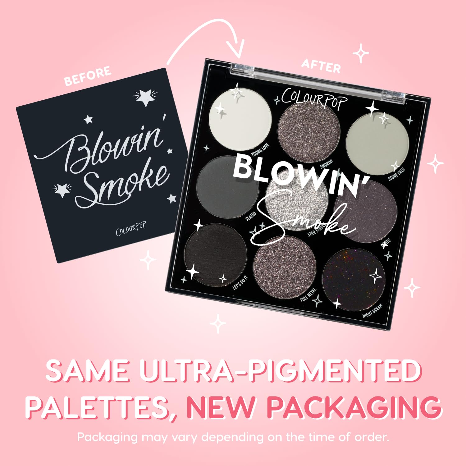 ColourPop Blowin' Smoke, accents métalliques scintillants pour un effet glamour quotidien.