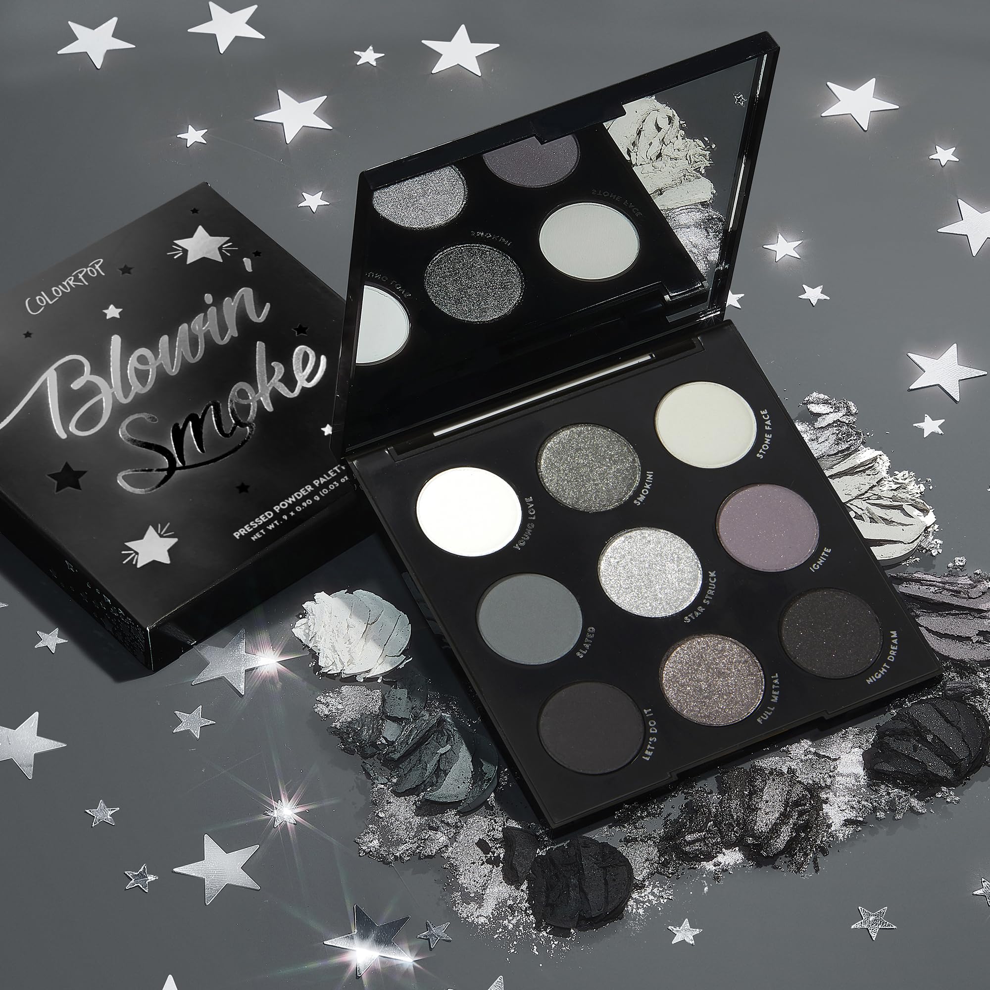 ColourPop Blowin' Smoke, nuances argentées pour accentuer les regards avec éclat discret.