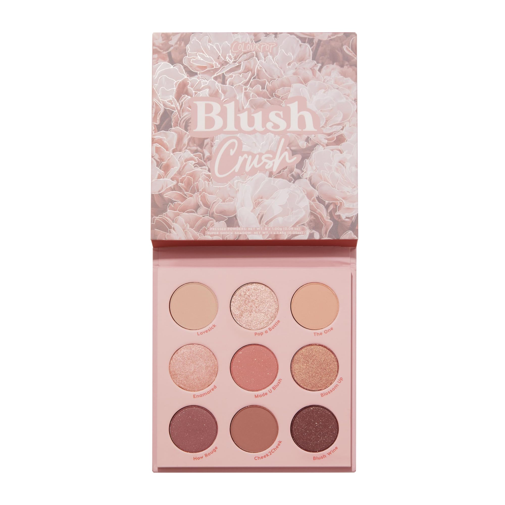 ColourPop Blush Crush palette front view, compact packaging ideal for travel