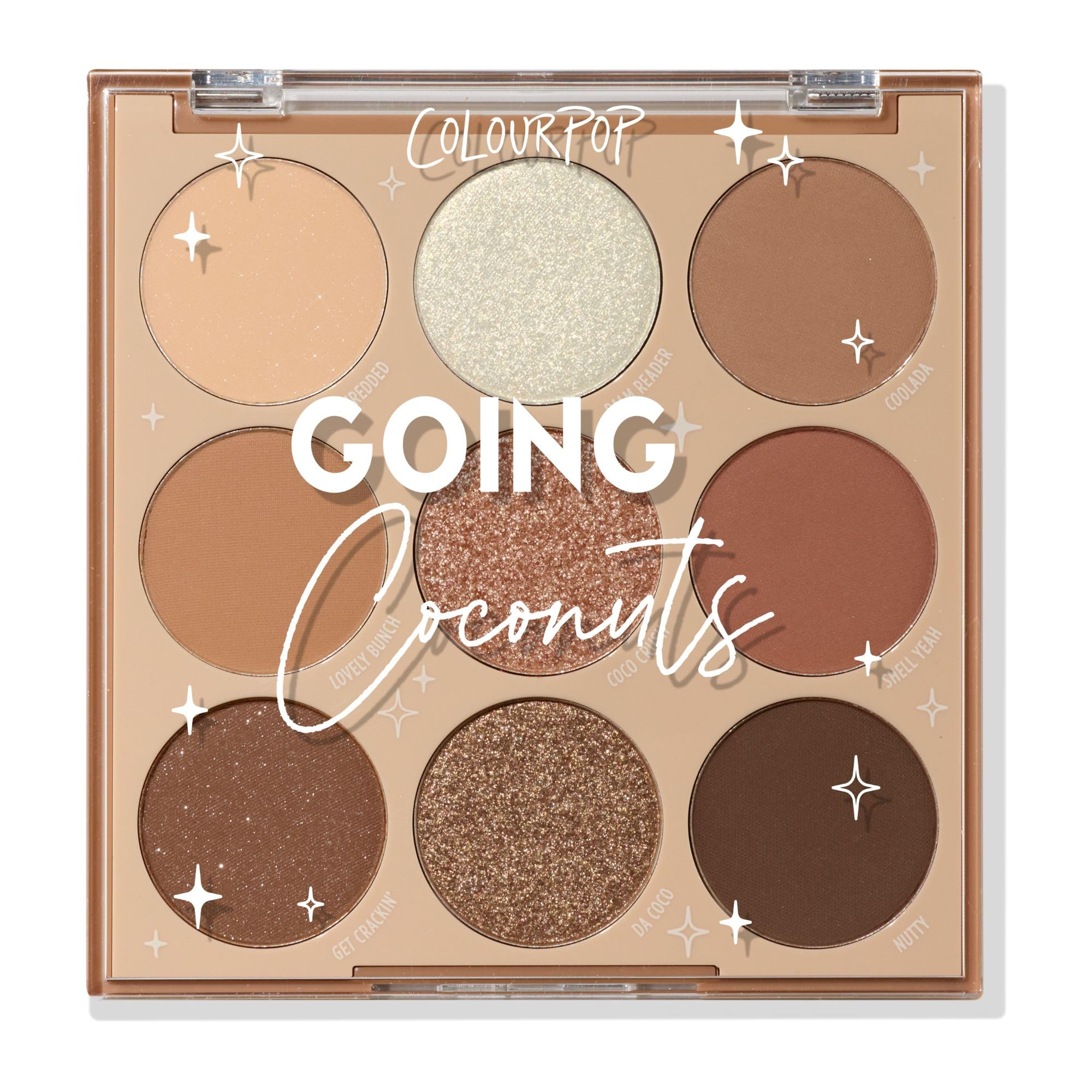 Palette ColourPop Going Coconuts: palette ouverte avec neutres froids pour le quotidien.
